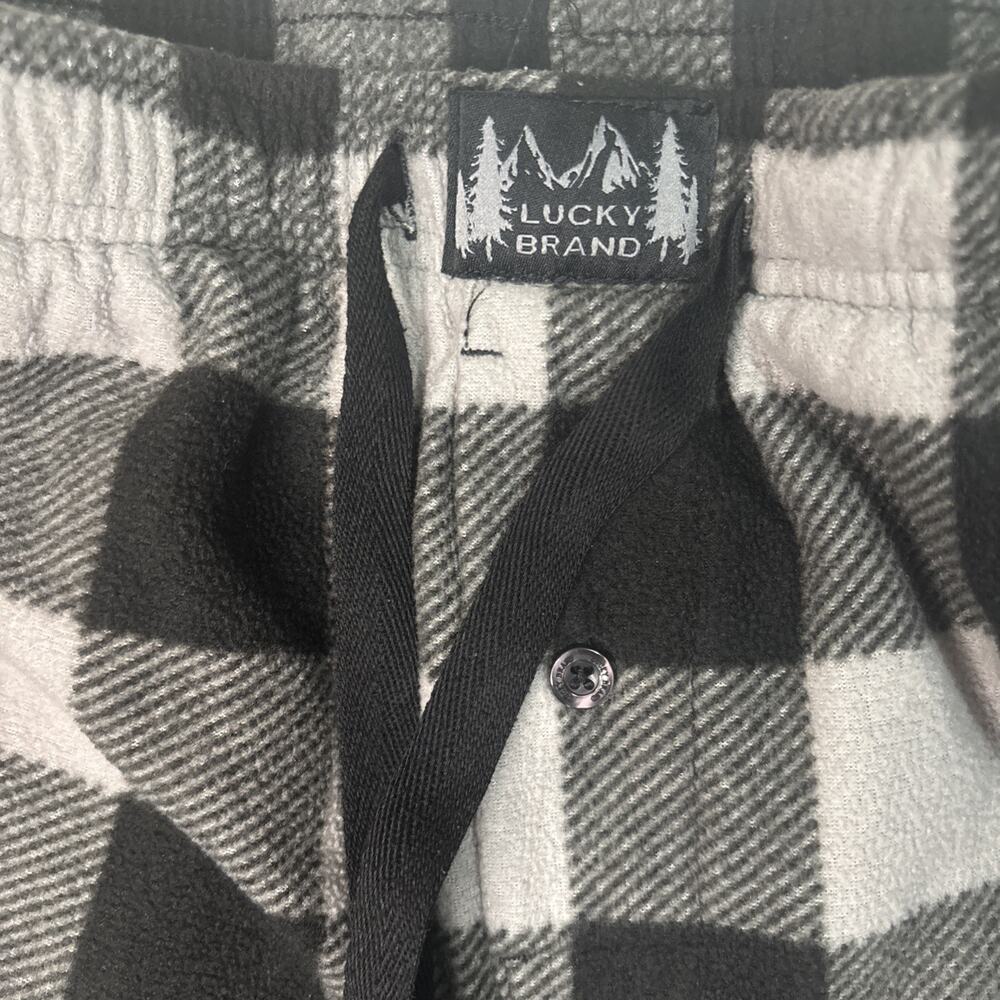 Lucky Brand Fleece Pajama Pants Mens Size XS Plaid Black Drawstring Pockets